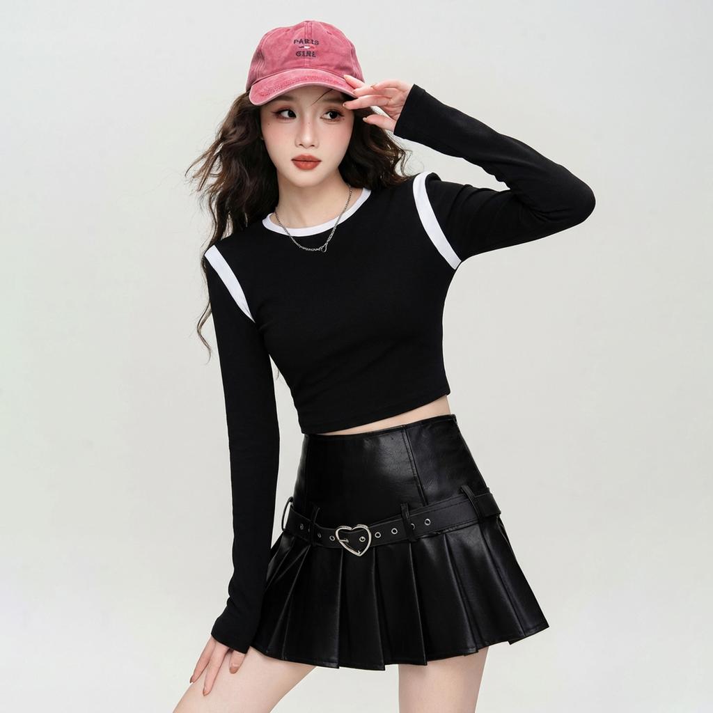 Spring Women's T-shirt Long Sleeved Base Shirt 2026 Slim Fit Knitted Sexy Versatile Thin Top