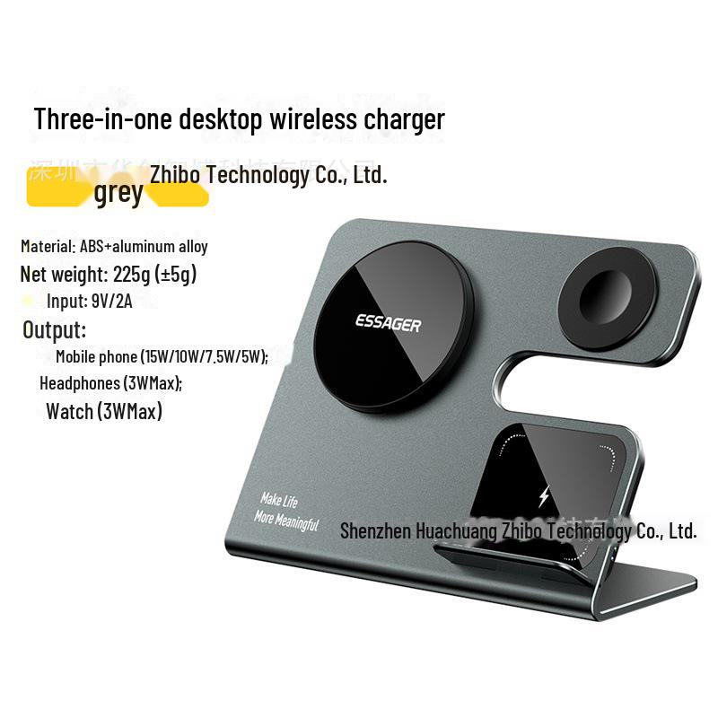 

Essager Ruicheng 3-в-1 Магнитное беспроводное зарядное устройство: 15 Вт для телефона, гарнитуры и часов null серый