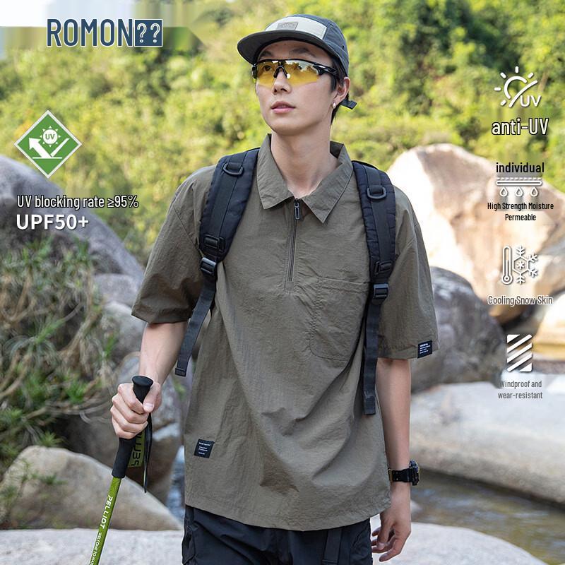 ROMON Men s UPF50+ Sun Protection Cool Short Sleeve Polo Shirt XL
