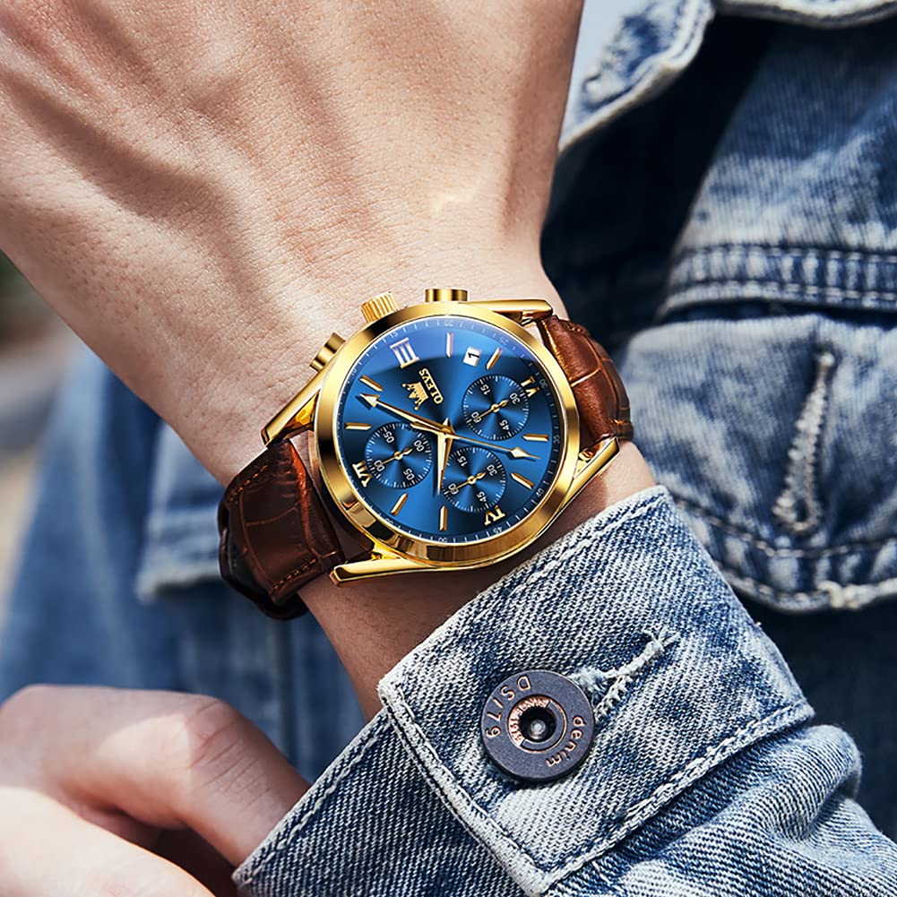 Men's Gold Wristwatch with Leather Strap, Stylish, Business-friendly, Waterproof, Quartz Movement, Analog Display, Arabic Numerals, Simple Gold Dial,