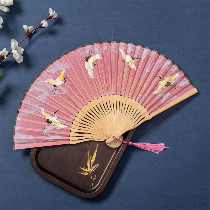 Fan Ancient Style Folding Fan Bamboo Folding Female Fan Chinese Style Hanfu Qipao Dance Fan Portable Small Fan