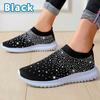Fashion Women Flat Shoes Knitted Shoes Breathable Mesh Sneakers Crystals Sparkly Sock Shoes Casual Lightweight Walking Shoes