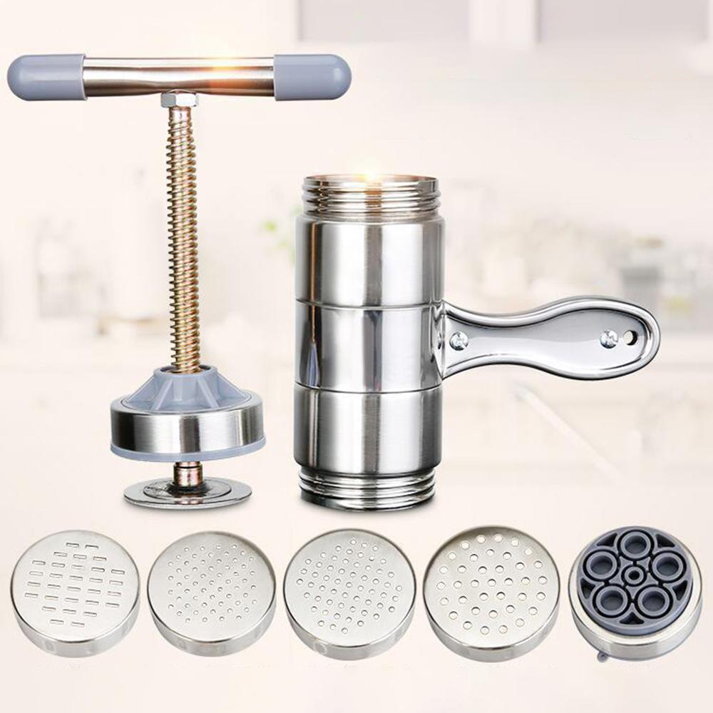 1Set Stainless Steel Household Manual Noodle Machine, Small 5-Type Mold Hand-Cranked Noodle Press