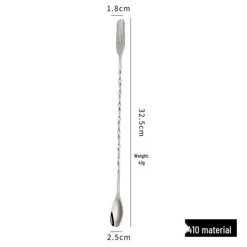 304 Stainless Steel Long-Handle Double-Ended Cocktail Stirring Spoon & Fork