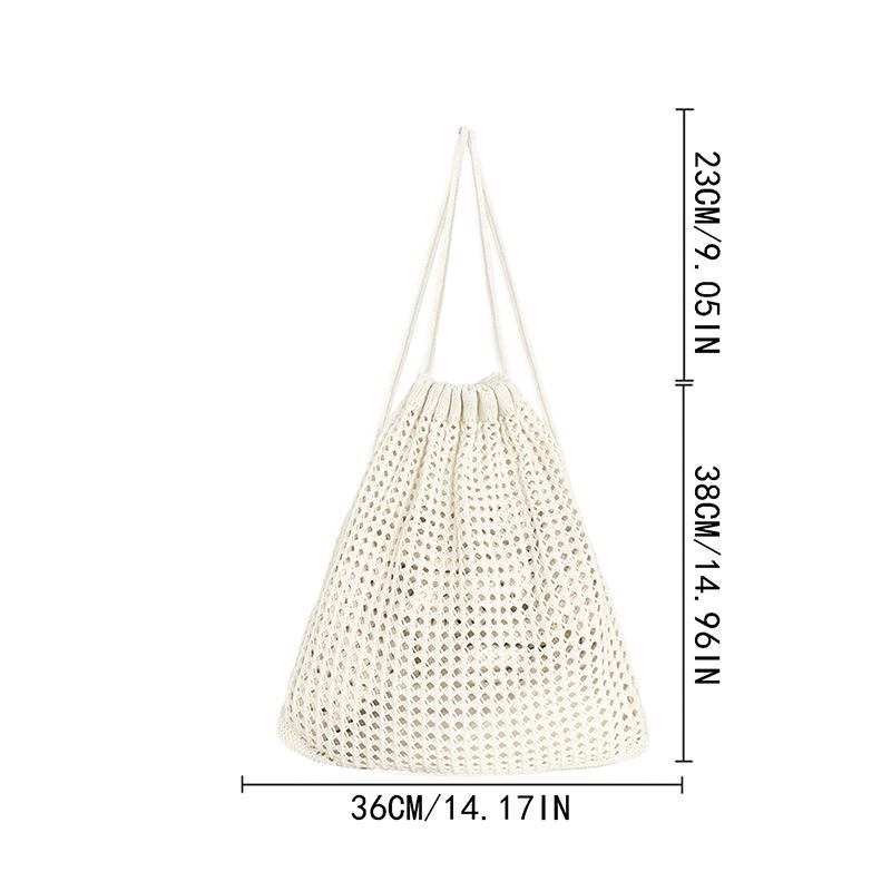 Yogodlns Fashion Solid Color Floral Decor Crochet Shoulder Bag Woven Women Beach Holiday Bucket Hollow Out Large Capacity  Backpack