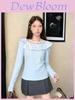 Oversize T Shirt For Women With Lace Splicing In Blue Spring 2025 Collection