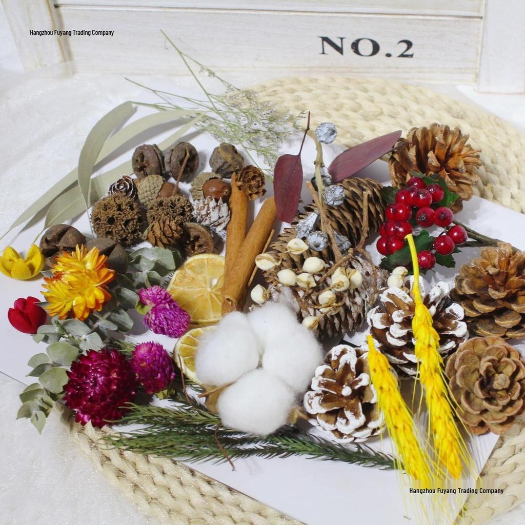 Christmas Pine Cones & Dried Flowers Pack - Eucalyptus, Pine Wood, Cotton, Handmade Photography Props