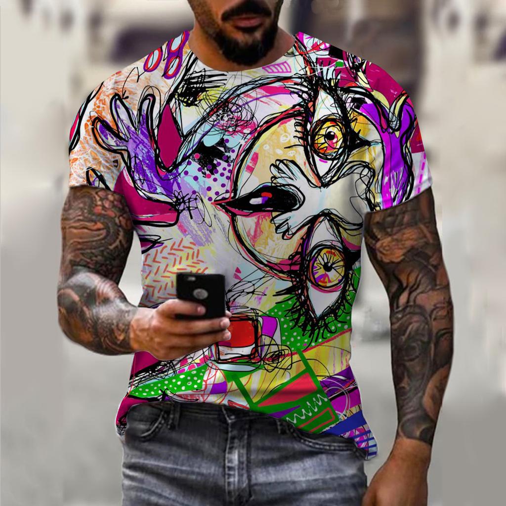 Men's and women's summer fashion HD 3D printing abstract art print T-shirt casual polyester round neck casual short sleeve