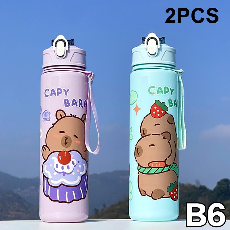 800Ml Cartoon Capybara Water Bottle Plastic Water Cup Portable Large Capacity With Straw Sports Water Bottle Travel Outdoor