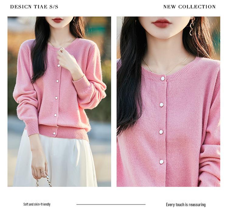 Autumn & Winter Round Neck Wool Cardigan - Women's Loose Knit Jacket, Long Sleeve, Short Style Top