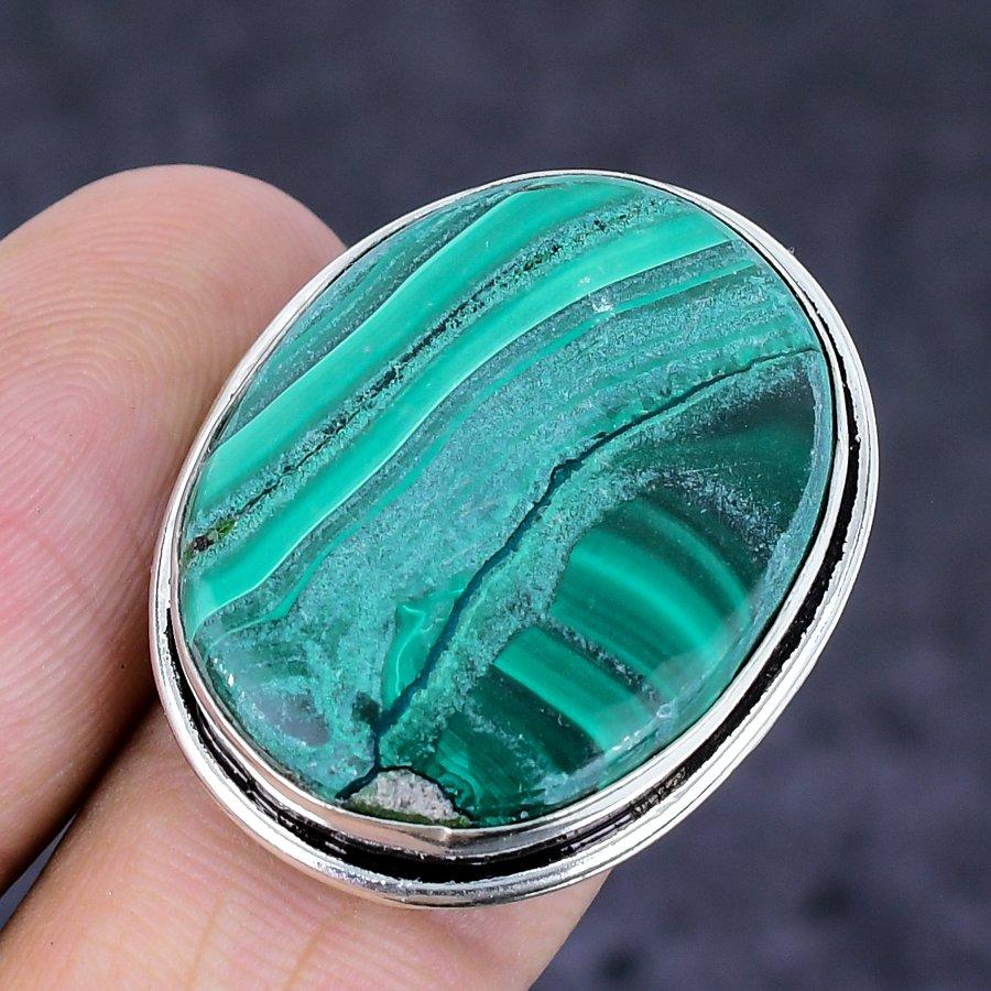 Natural Malachite Gemstone Handmade 925 Sterling Silver Jewelry Ring Size 7 H7q26