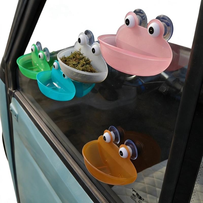 4Pcs Frogs Shape Water Bowl Feeder With Strong Suction Cup Design For Small Pet Reptiles And Amphibians Terrariums Decors