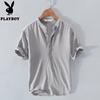 PLAYBOY Men's Linen Blend Henley T-Shirt