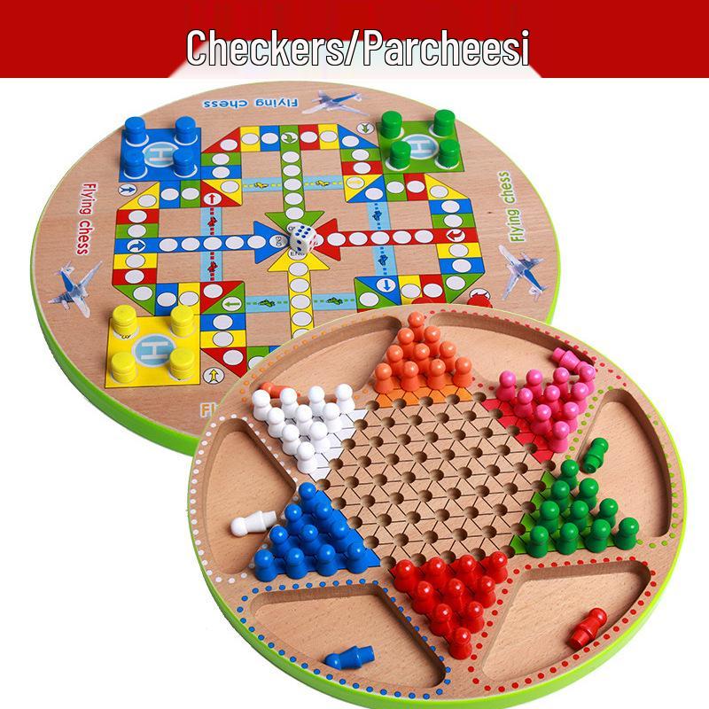 Wooden Educational Toys for Children: Multifunctional Checkers and Ludo Game Board