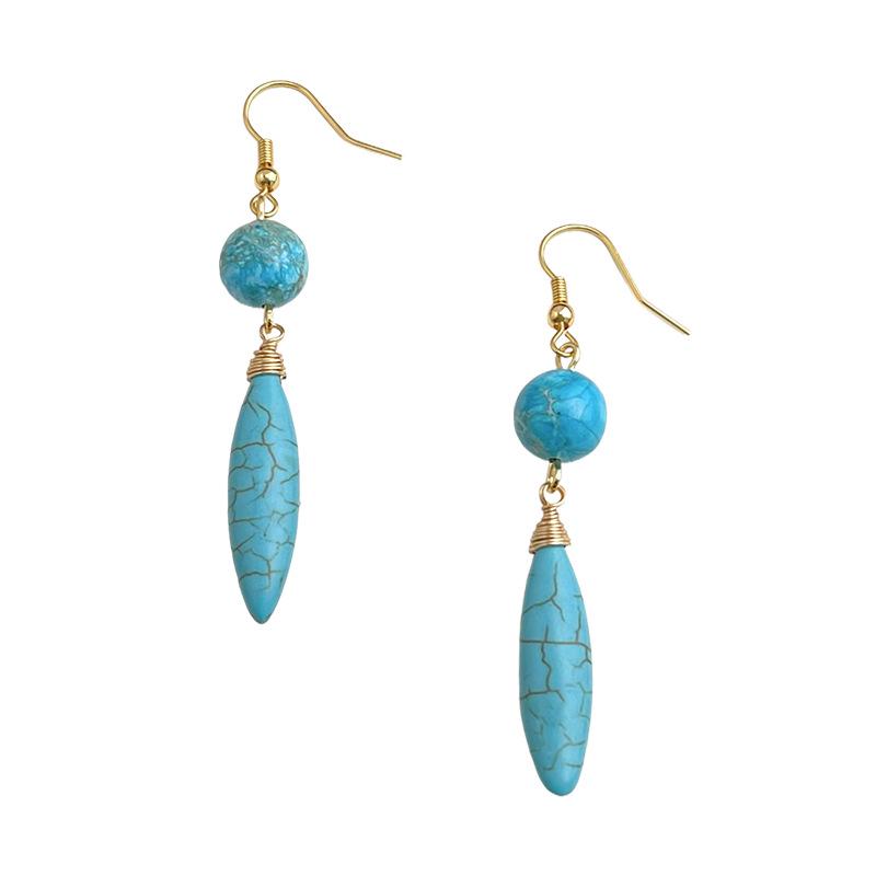 Chinese Synthetic Turquoise Teardrop Tassel Earrings - Retro Ethnic Style