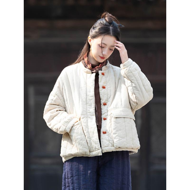 Cotton and Linen Women's Clothing Winter New Retro Medium Cotton-padded Jacket Short Cotton-padded Jacket Quilted Jacket