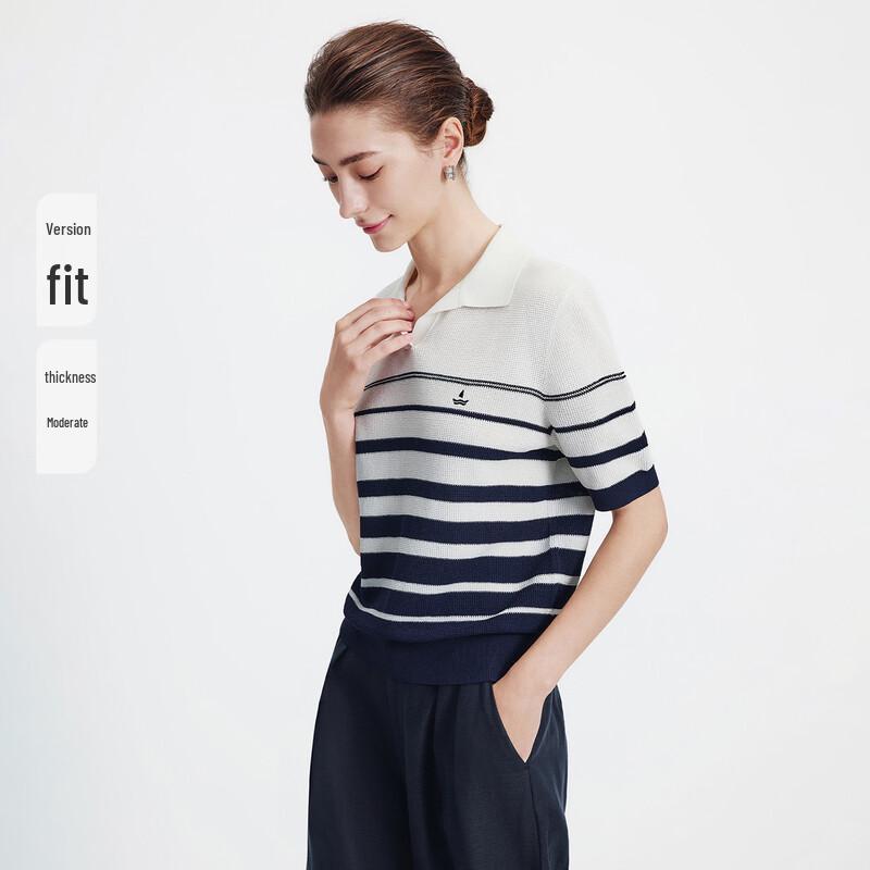 Navigare Women's Striped Knit Polo Shirt