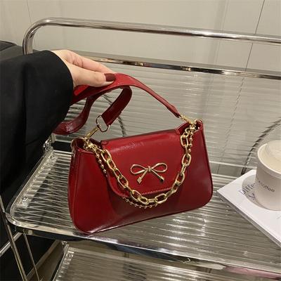 Korean Shoulder Chain Handbag 2025 Spring New Simple Versatile Bag Bow Decorative Messenger Bag