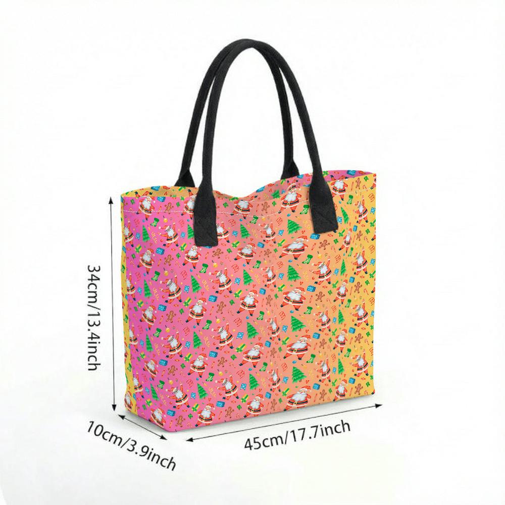  Christmas Santa Printed Tote Bag Fashion Large Capacity Canvas Shoulder Bag for Women Daily Use