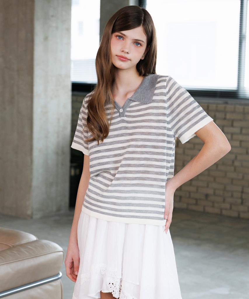 HYFVE Viscose Stripe Color Block Collar Knit