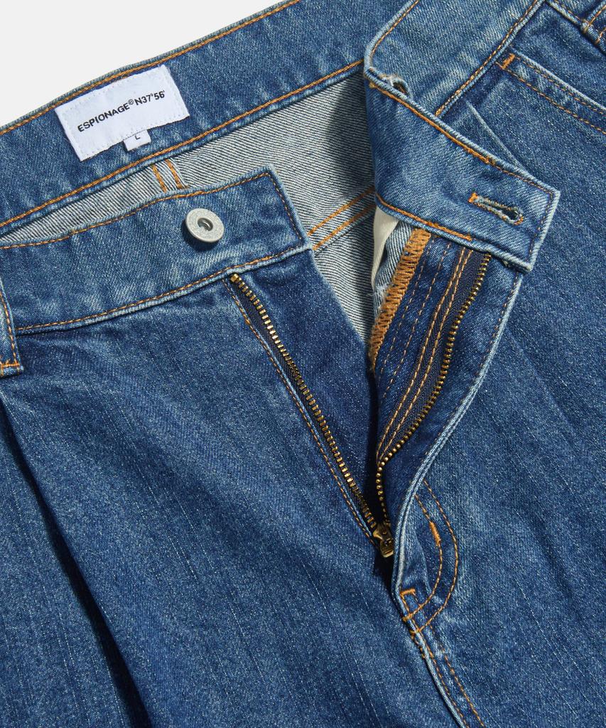 ESPIONAGE Double Pleats Denim Shorts Washed Indigo