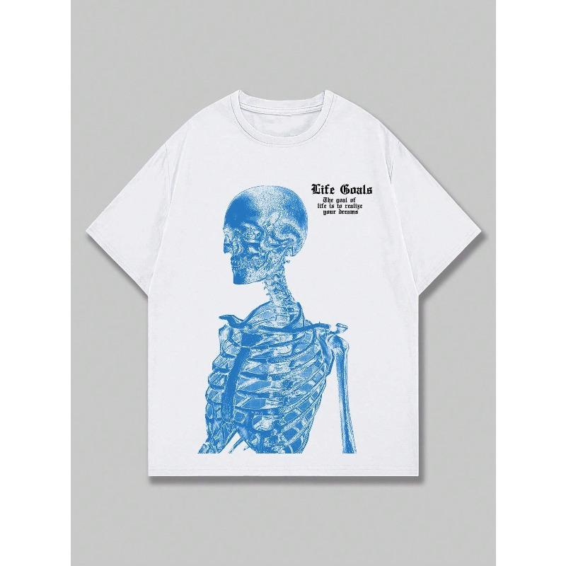 

Blue Skeleton Unisex Life Goals Letter Printing Women TShirts Summer ONeck Cotton Tops Street Fashion Tees Loose Soft Clothes S