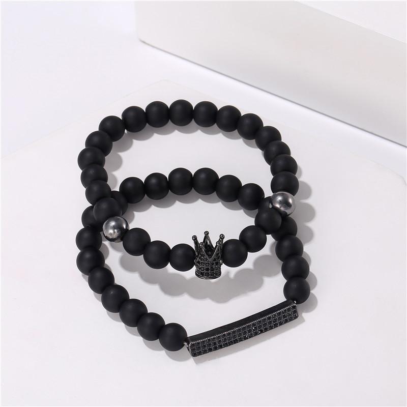 Hot-selling 8mm Black Matte Zircon Crown Long Stretch Set Bracelet Personalized Bracelet Men's Bracelet Accessories