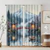 2 Pcs   Filtering Curtains (excluding Rods   Non-movable   Without Batteries) Ink and Wash Landscape for Use In Bedrooms and Living