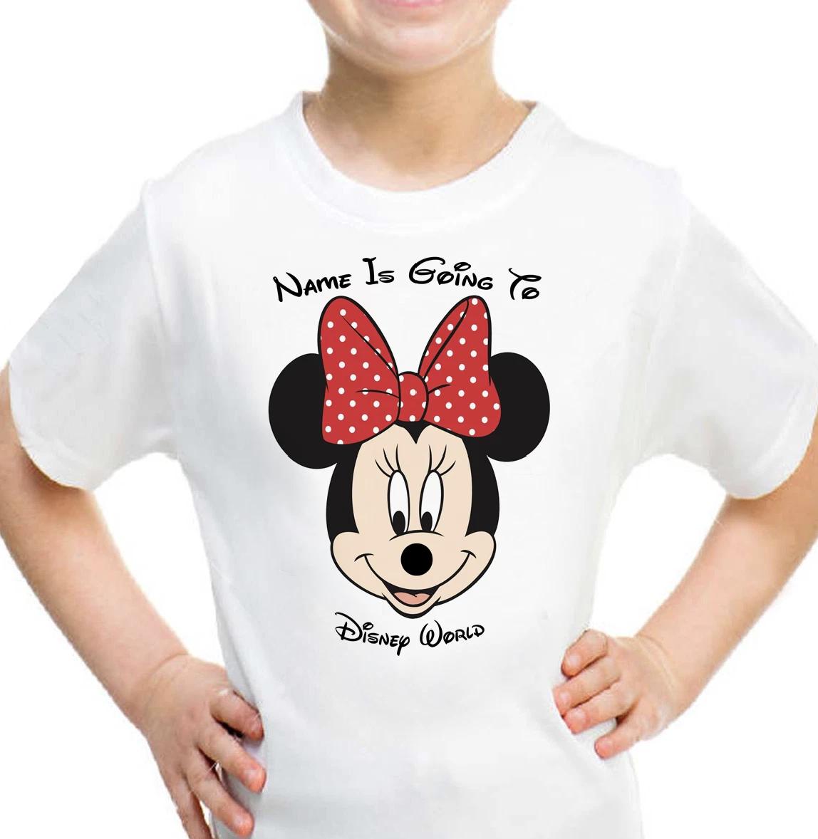 Personalised Mickey Minnie Mouse Kids T-shirt YOUR NAME IS GOING TO DISNEY WORLD 140