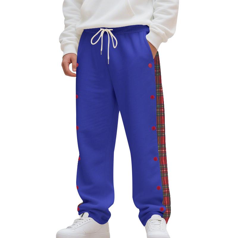 Autumn and Winter Men's Casual Pants High Street Heavyweight Loose Simple Splicing Casual Sports Button Sweatpants Men