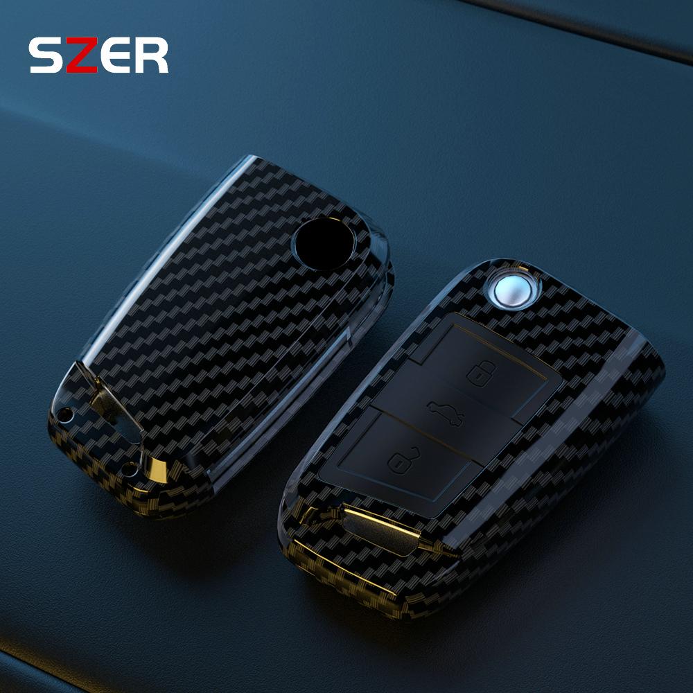Abs Carbon Fiber Car Key Case Cover Fob For Vw Volkswagen Golf 7 Mk7 Tiguan Mk2 For Seat Ateca Leon Fr 2 Ibiza For Skoda Octavia