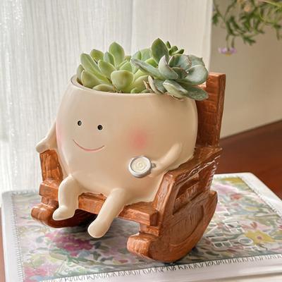 Rocking Chair Smily Face Planter Outdoor Unique Sit Rocking Chair Flower Pots Funny Planter Pot