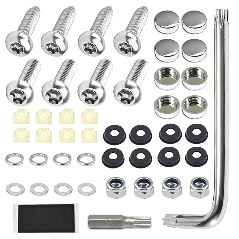 Anti Theft License Plate Screw Kit Tamper Proof License Screws Car License Plate Bolts 304 Stainless Steel Plate Mounting Hardware - 1/4’’ Screws