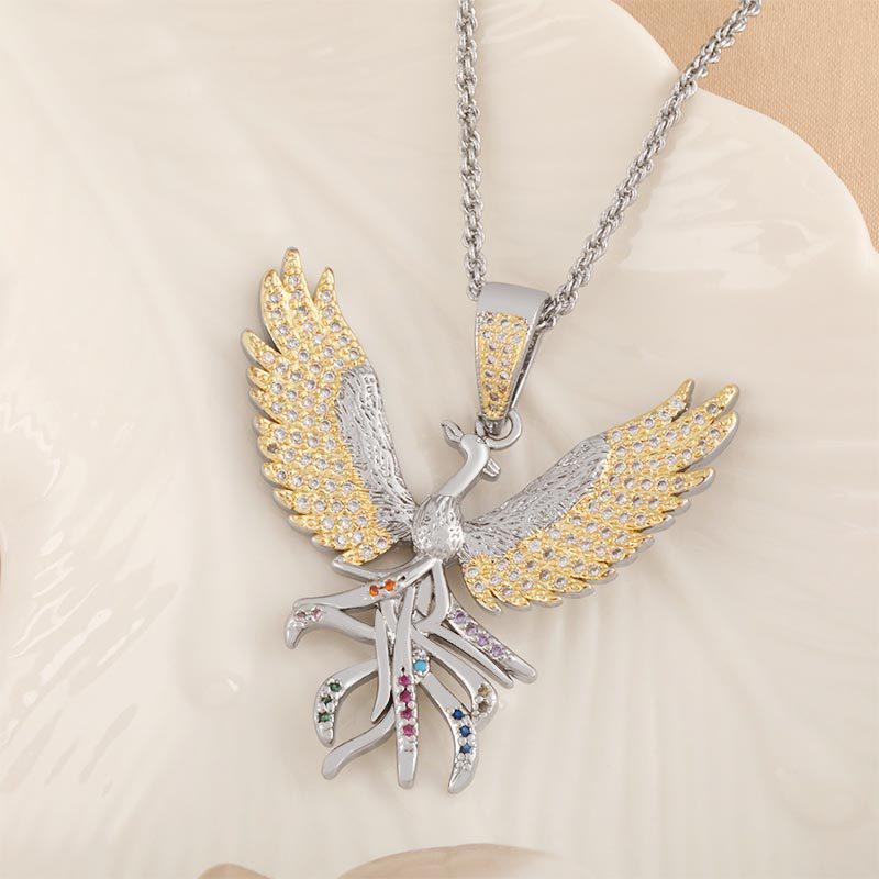 Daixi Two-tone Hip Hop Zircon Phoenix Pendant Necklace