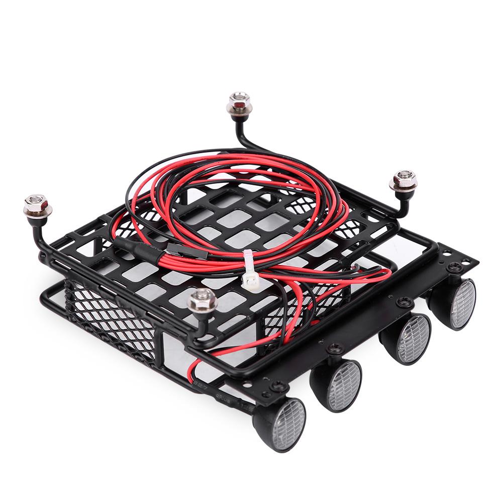 Small Size Roof Rack Luggage Carrier With LED Light Round for SCX10 110 RC Car (4 White)