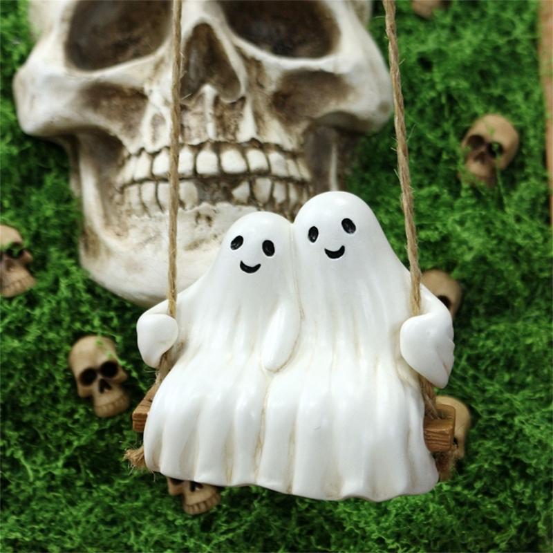 Halloween Ghostly Couple On Swing Resins Hanging Decors For Garden Patios Tree Indoor and Outdoor Horror Theme Ornament