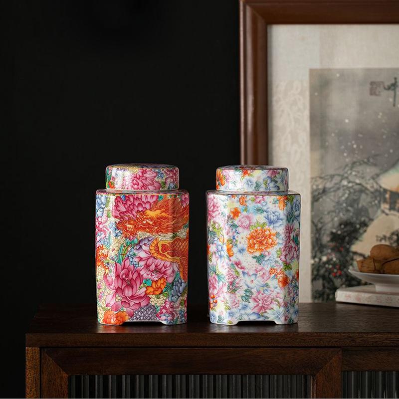 Blue and White Porcelain Tea Jar Color Ceramic Candy Jar Household Multifunctional Nuts Coffee Bean Medicinal Herb Storage Box