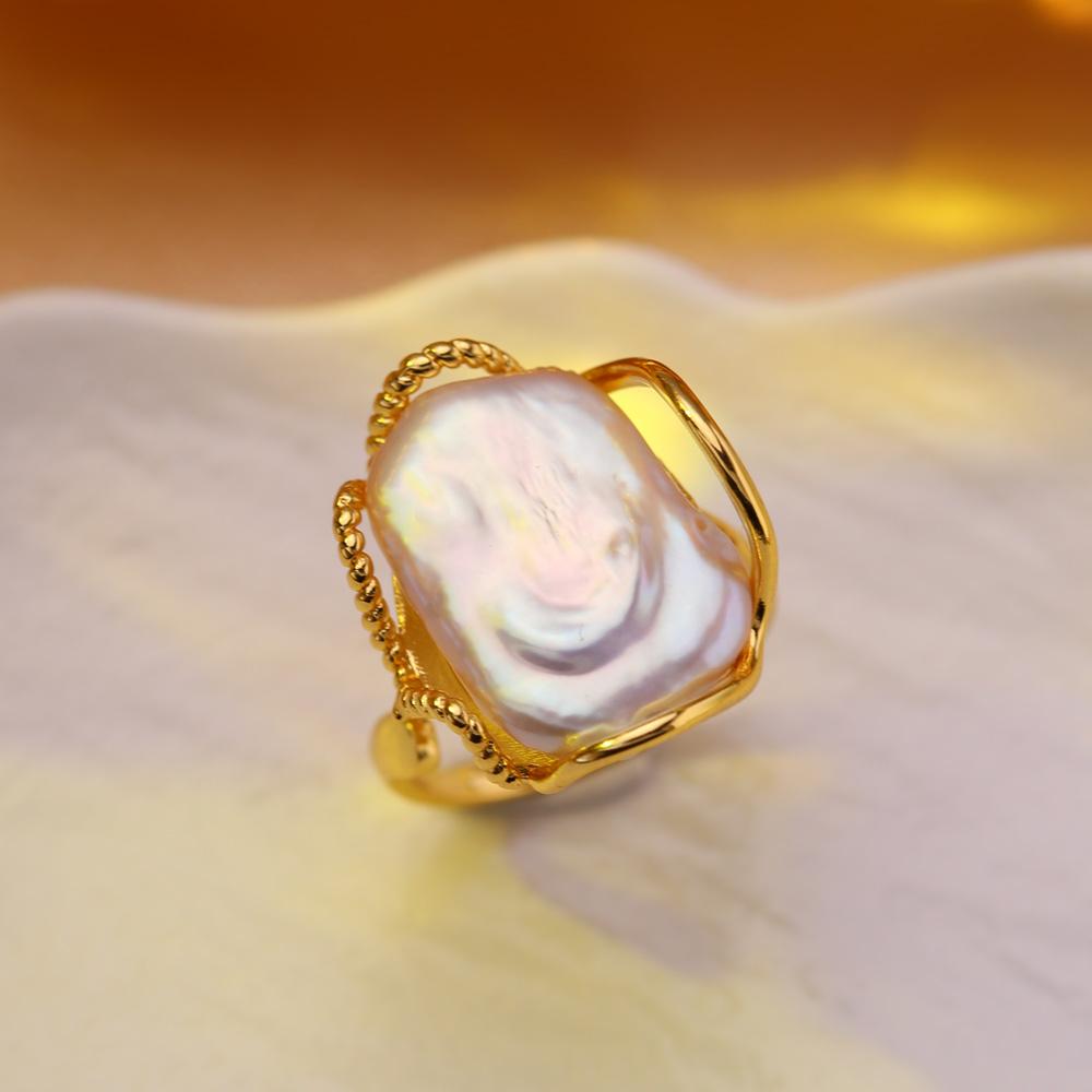 SENIKO 12-16mm Natural Freshwater Pearl Rings For Women Fashion Female Cubic Zirconia CZ Ring Pearl Jewelry Adjustable Ring