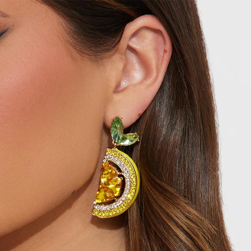 Summer Full  Lemon Drop Dangle Earrings Fruit Pendant Stud Earrings Vacation Beach Party Jewelry Gift