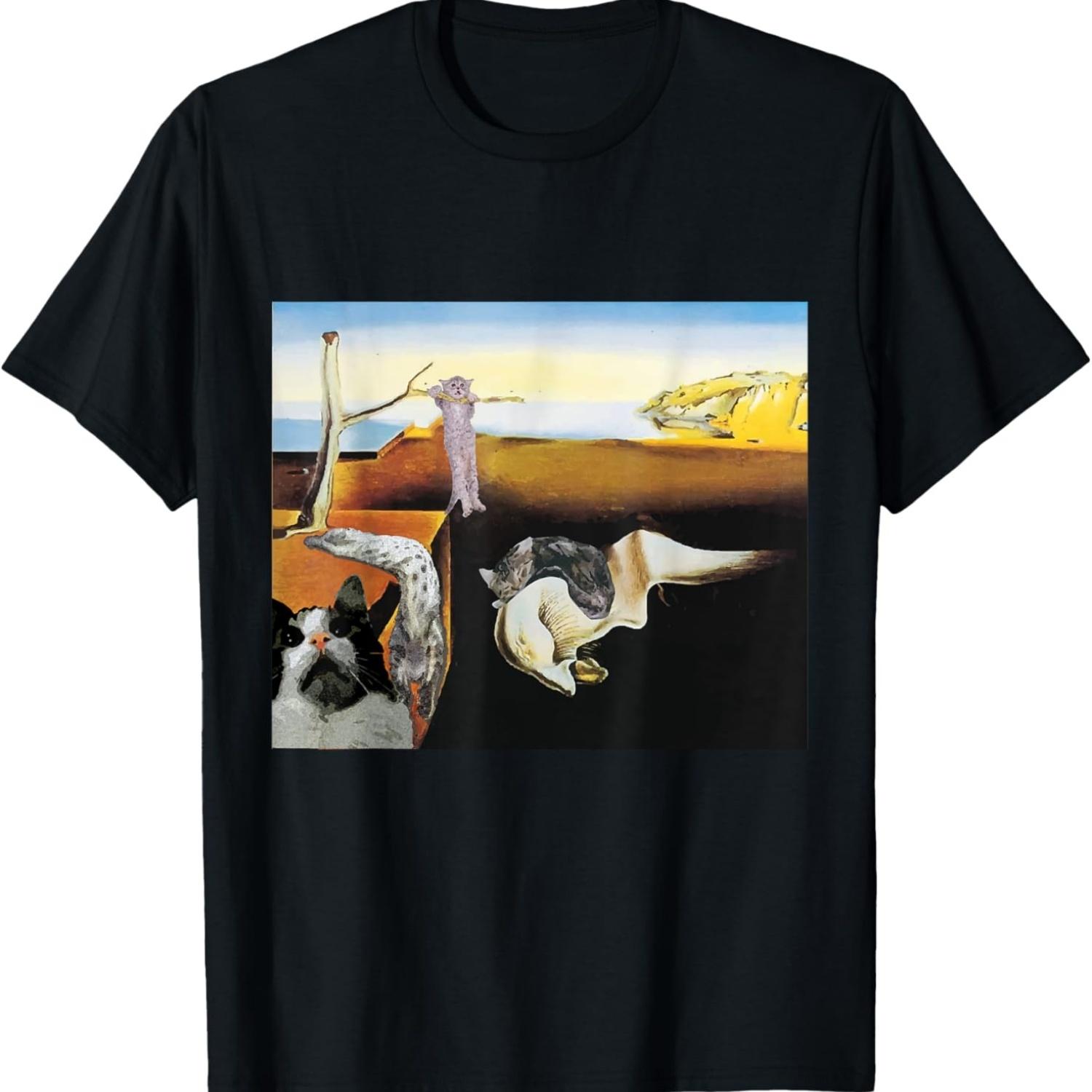 

Funny cats painting The Persistence of Memory meowory Dali T-Shirt S чёрный