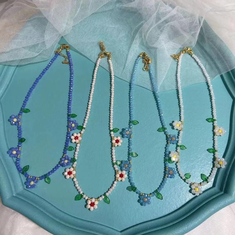 Colorful Daisy Flowers Beaded Choker Necklace Handmade Charm Clavicle Choker Necklace for Women Summer Beach Boho Jewelry