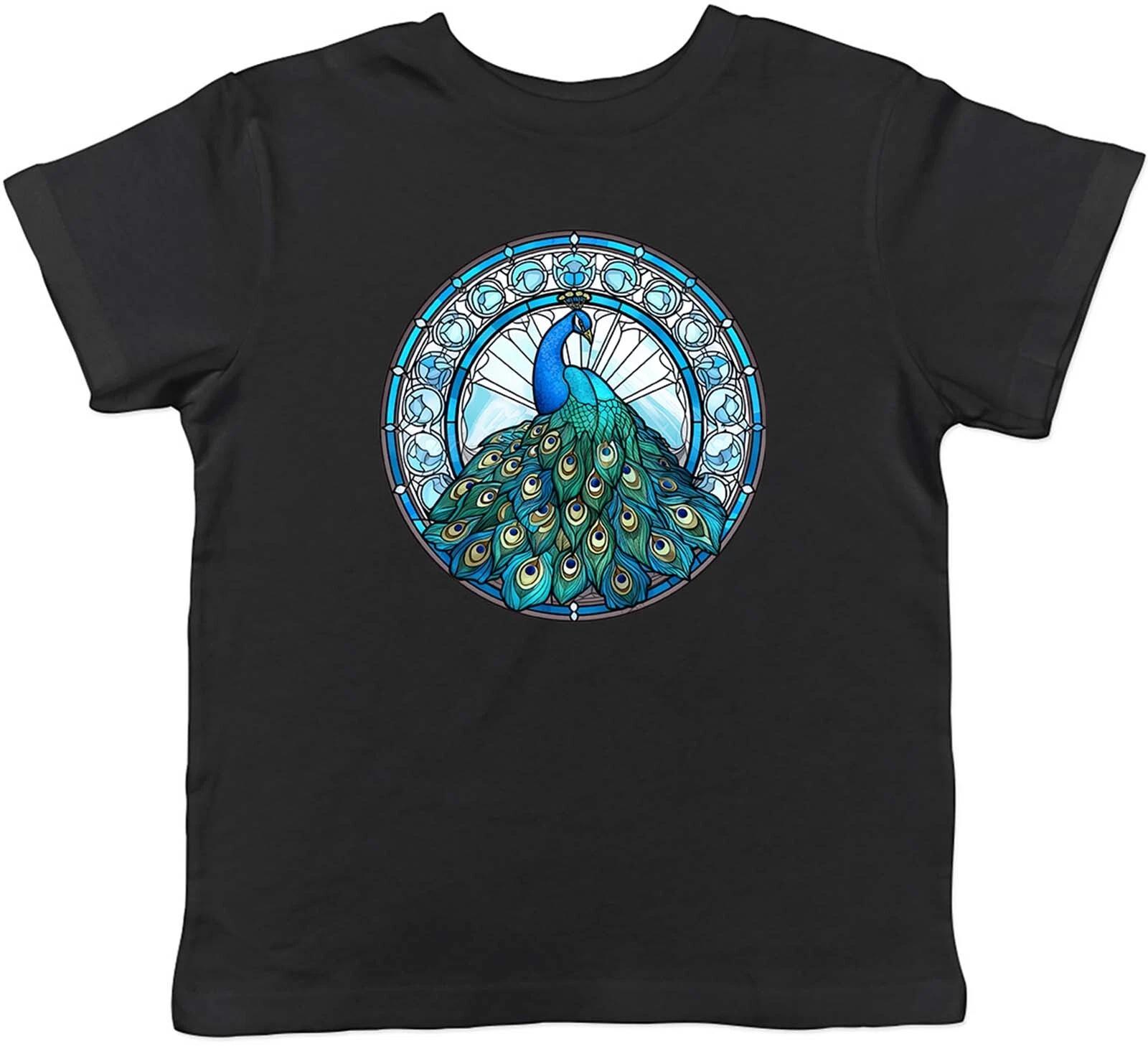 Peacock Kids T-Shirt Stainglass Feather Bird Pheasent Childrens Boys Girls Gift 100