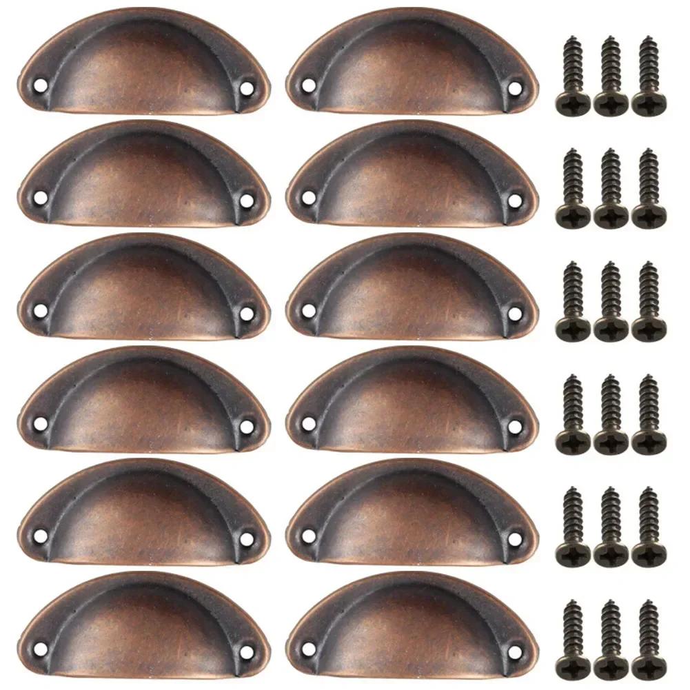 12Pcs Shell Furniture Handles Cabinet Pulls Drawer Knobs Half Moon Kitchen Cupboard Wardrobe Door Handle Antique Hardware