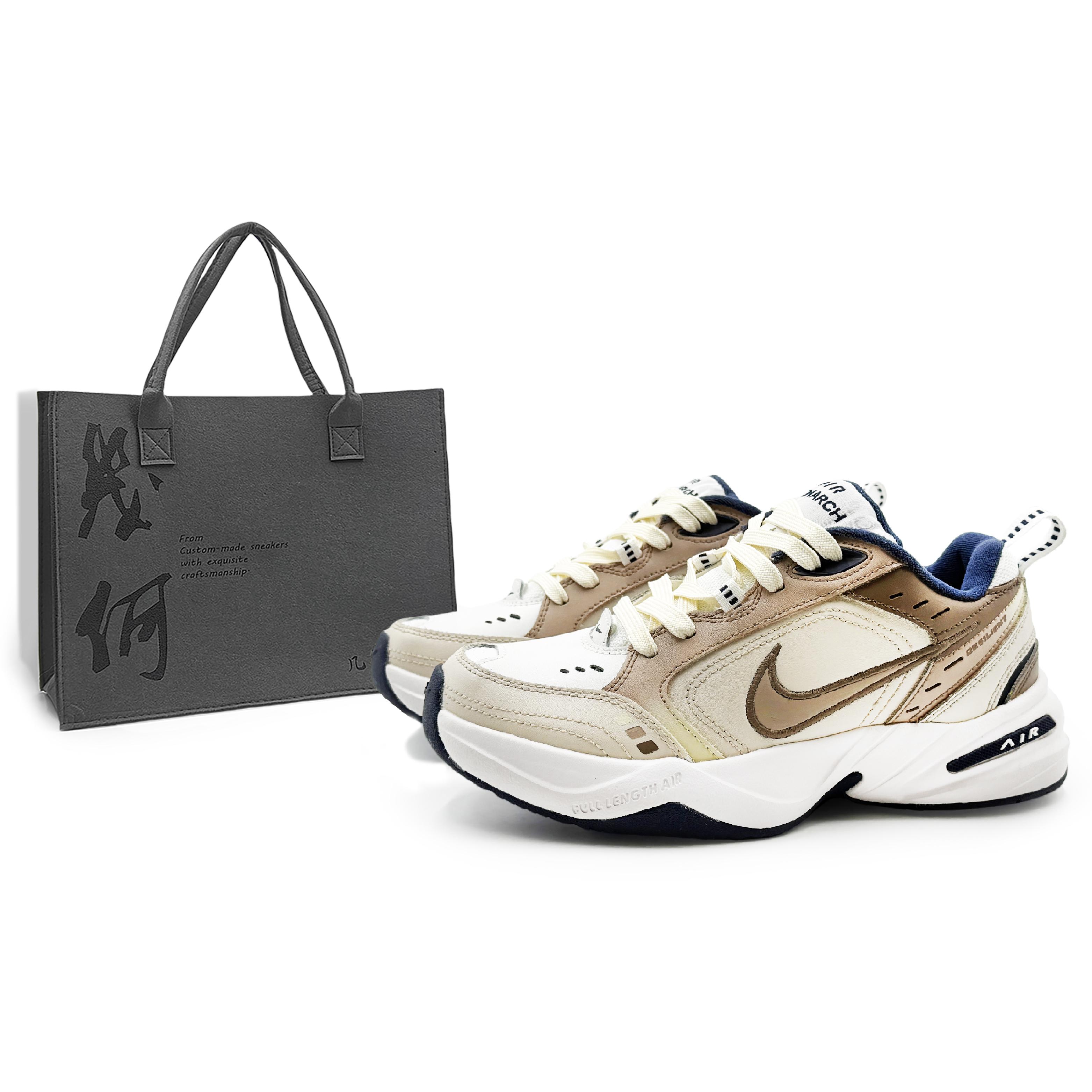 

Nike Air Monarch 4 White Navy Textile, Leather Abrasion Resistant Low top Chunky Sneakers Men s Beige Brown 415445-102(Team1284-1 S) 44.5