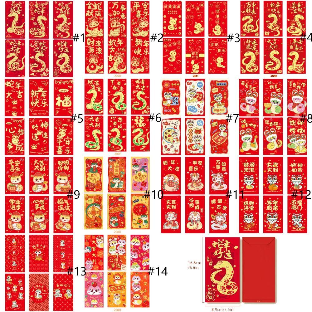 6 Pcs Chinese Style 2025 Snake Year Red Envelope Funny Luck Money Envelopes  Childrens Gift