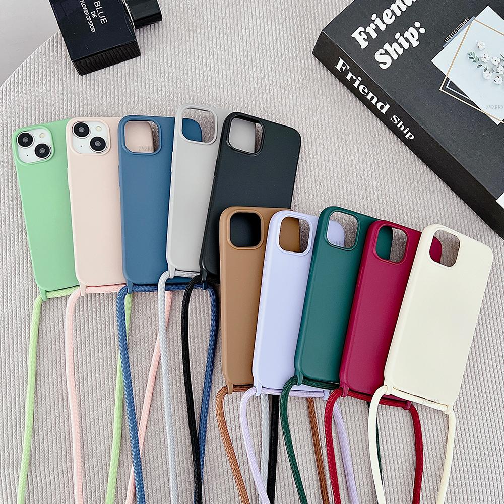 Crossbody Lanyard Cord Liquid Silicone Case For iPhone 16 Plus 11 12 Mini 17 15 14 13 Pro Max 17 Air Necklace Strap Soft Cover
