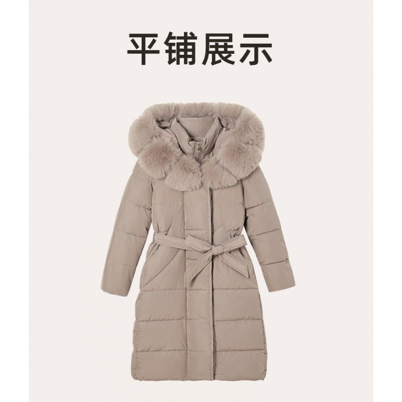 Womens Long Winter Cotton Coat With Faux Fur Collar Hooded Slim Fit Warm Thick Outerwear In Coffee Brown
