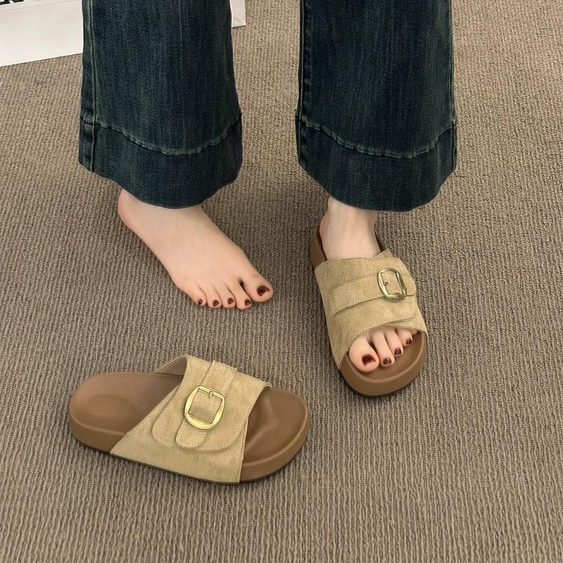 New platform women's summer wear half slippers with Boken cool slippers seaside vacation beach shoes