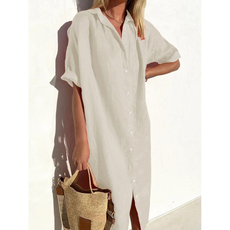 

Women s Long Sleeve Shirt Dress with Turn-Down Collar, Button Front, Casual Loose Fit, Available in Multiple Colors 3XL абрикосовий