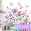 Warm Watercolor Purple Rose Butterfly Wall Stickers, Self-Adhesive Ins Style Decor for Kids Room Bedroom Wall Decoration